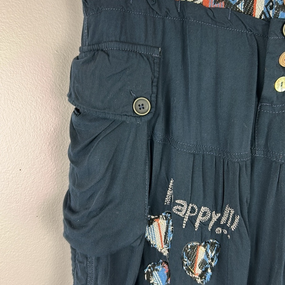 Desigual Aztec Embroidered Knitted Waist Mismatch Buttons Skirt Medium EU 4 Blue - Picture 7 of 13